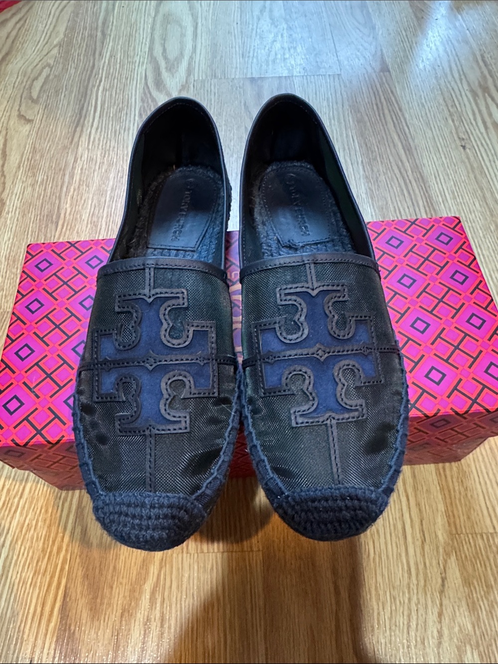 Tory Burch Navy Logo Espadrille Flats